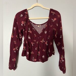 Maroon Floral Long sleeve blouse